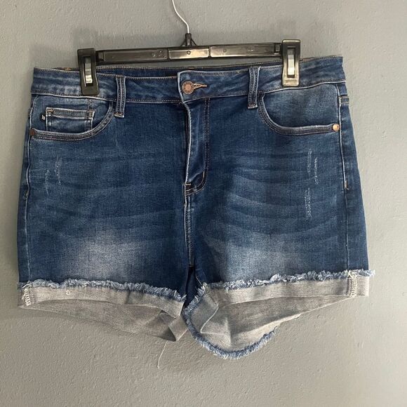 Judy Blue Denim Cuffed Blue Women's High Rise Shorts size 31 #711 - Picture 1 of 8
